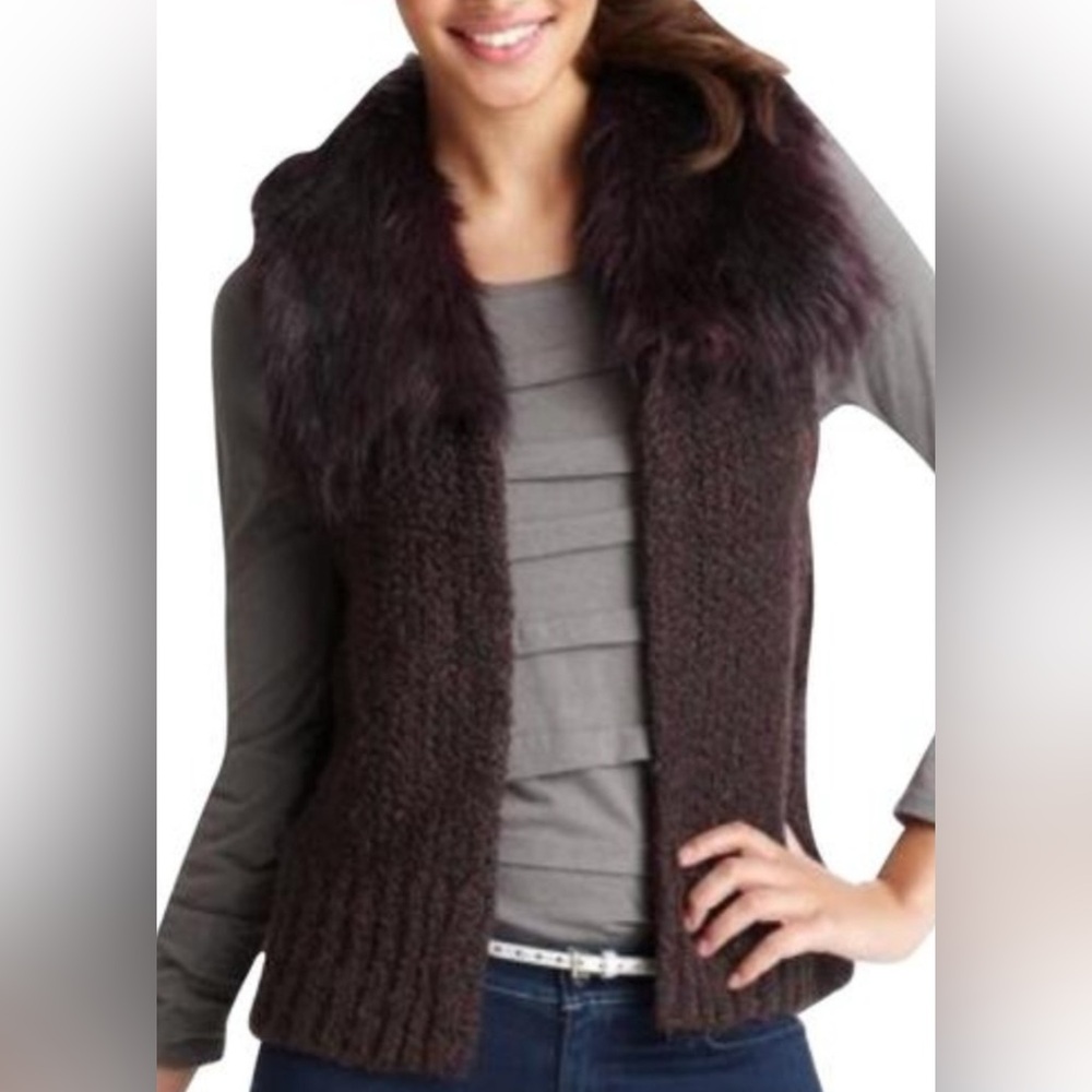 LOFT Fur Collar Sweater Vest XXS NEW
